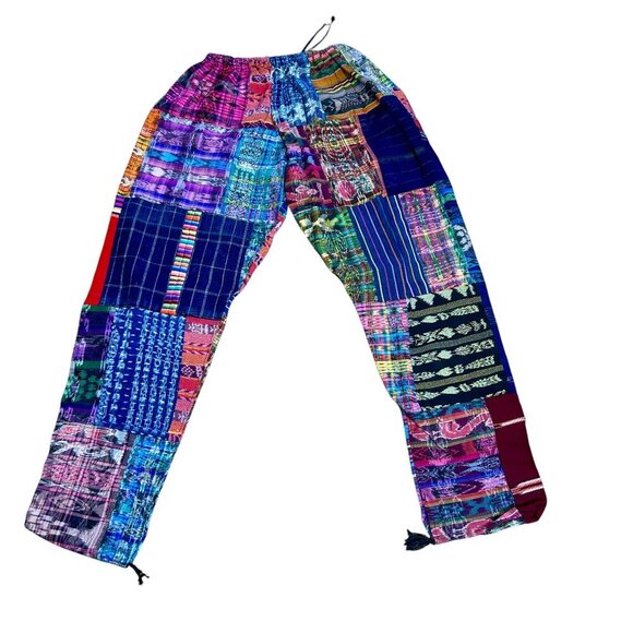 Funky Boho Ethnic Woven Textile Patchwork Pants Drawstring Waist Size XL - Picture 1 of 6